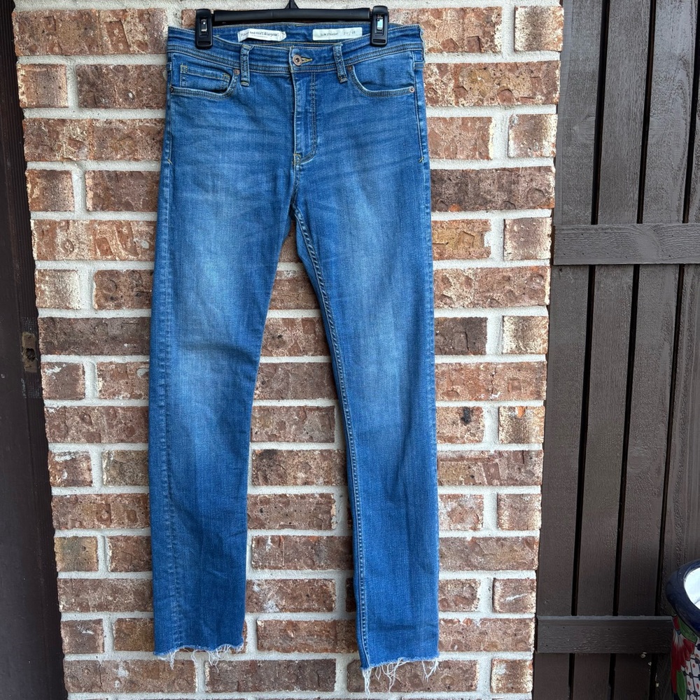 Pilcro slim straight frayed hem Blue Jeans